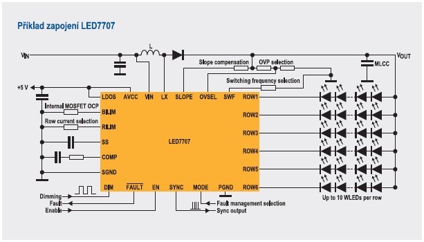 Obrázek Příklad zapojení LED7707